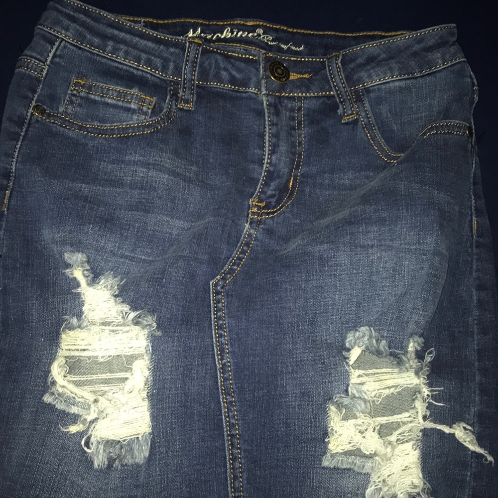 Blue Distressed denim skirt